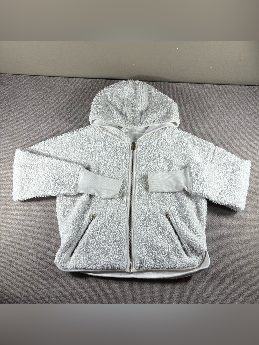 Athleta Women's Medium Cream White Sherpa Zip Hoodie